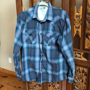 Grey & Blue Plaid Casual Long-sleeve Top Size L